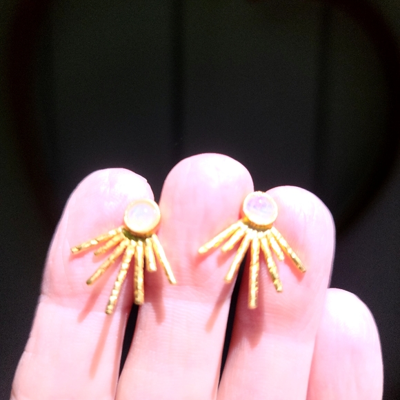 Opal sun burst sterling&gold earrings - Picture 6 of 7